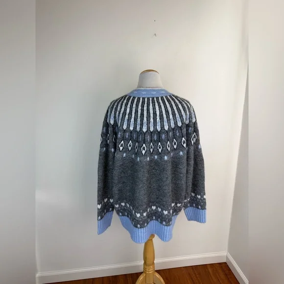 NWT Blank NYC Fair Isle Hot Take Chunky Knit Cardigan Sweater Grey Combo Size M - Picture 5 of 7